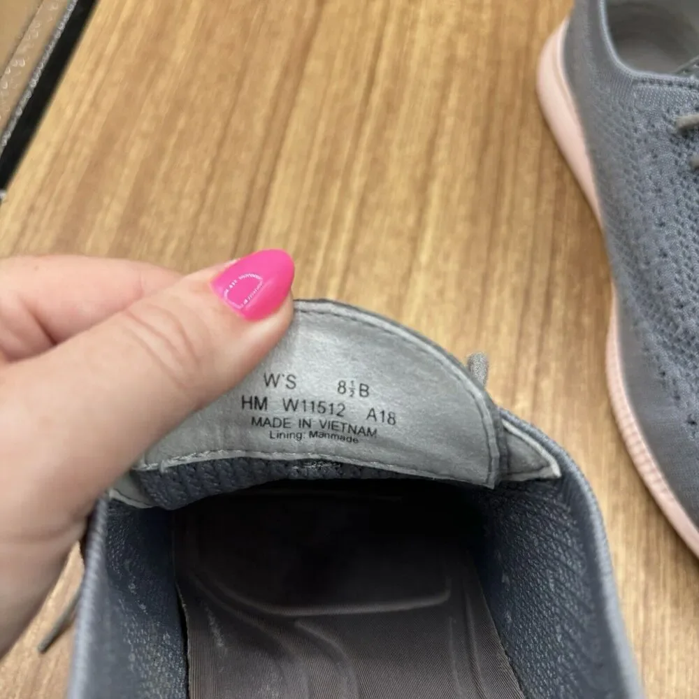Cole Haan 2. Zero Grand OS Shoes lace up Pink Soles Gray Mesh Oxford Women 8.5 B